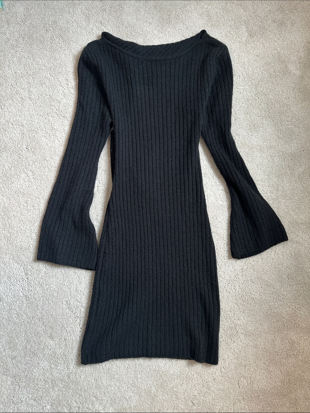 H&M Black Ribbed Knit Bell Sleeve Dress